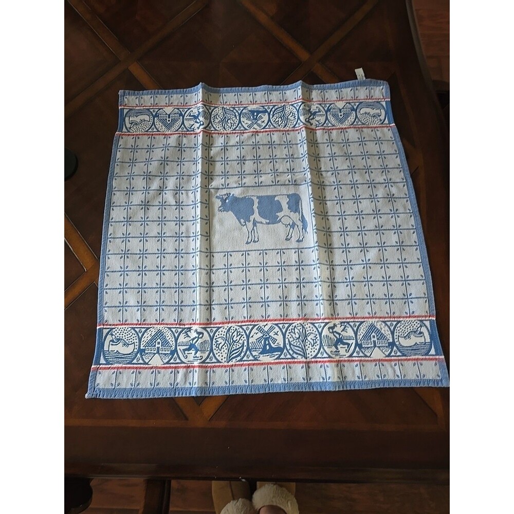 Ellas Holland COTTON  KITCHEN TEA TOWEL Vintage 23” X 24” With COW In The Center
